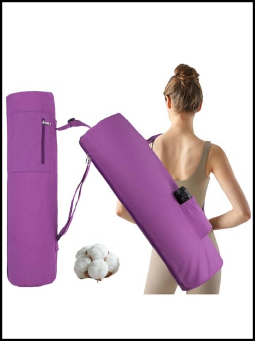Cotton Yoga Mat Bag Full Zip Adjustable Strap Pockets Carrier for 1/4" 1/3"